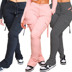 Cargo Pants With Pockets High Waist Drawstring Wide Leg Straight Trousers For Women Overalls - Fashionner