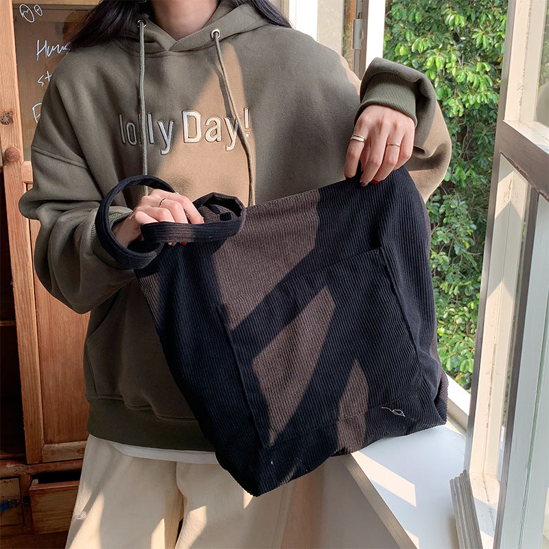 One-shoulder Large Capacity Corduroy Bag Leisure Shopping Bag - Fashionner