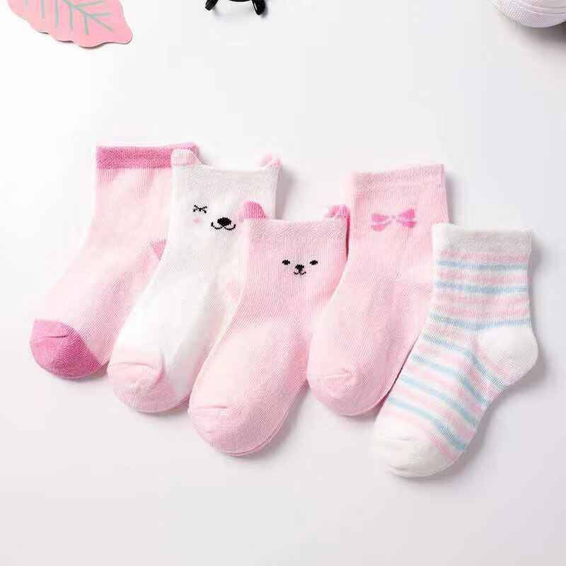5 Pairs Children's Cotton Mid-calf Length Socks - Fashionner