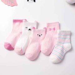 5 Pairs Children's Cotton Mid-calf Length Socks - Fashionner
