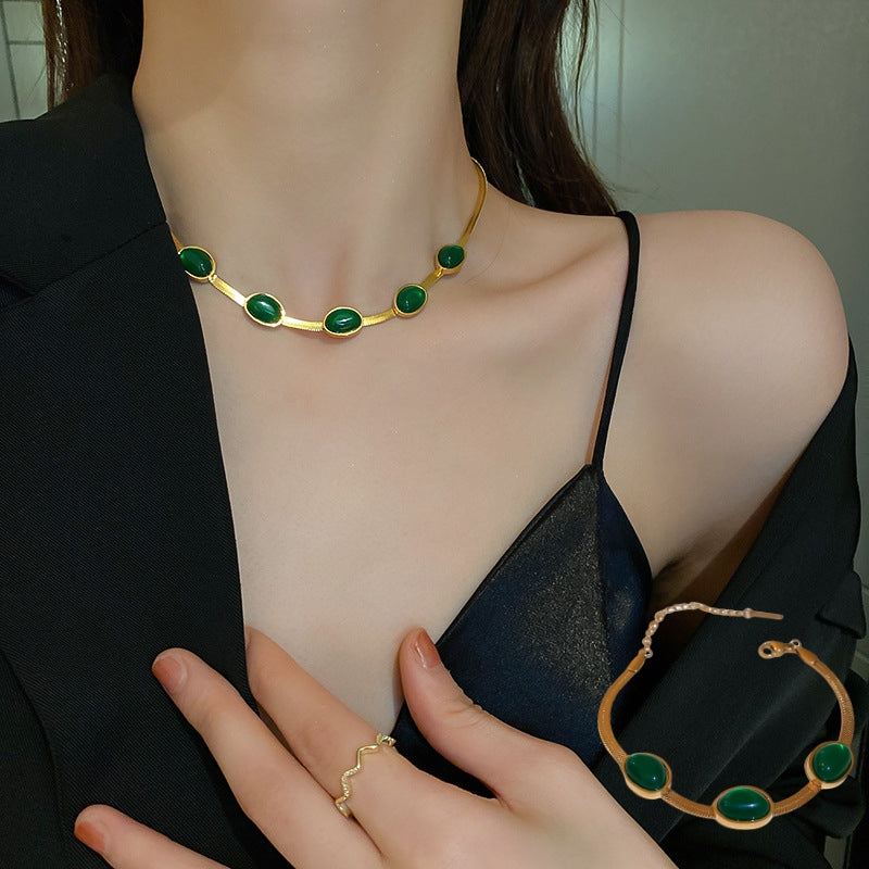 Fashion Jewelry Green Stone Crytal Snake Chain Multilayer Necklace For Women Pendant Boho Fashion Jewelry Gift - Fashionner