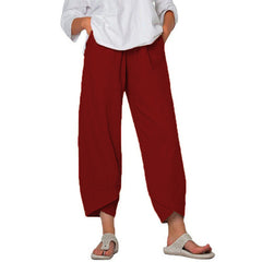 Cotton And Linen Wide Leg Pants Solid Color High Waist Loose Casual Trousers For Women - Fashionner