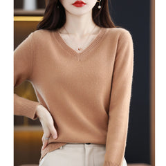 Women's V-neck Loose Pullover Long Sleeve Sweater - Fashionner