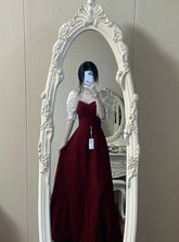 Small Plus Size Wine Red Puff Sleeve Princess High-grade Evening Dress - Fashionner