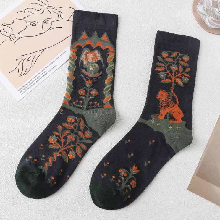Trendy Mid-calf Length Socks Preppy Style Stockings Artistic Illustration Socks - Fashionner