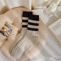 Striped All-matching Thick Warm Middle-long Stockings - Fashionner