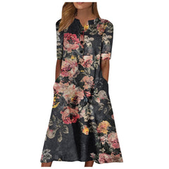 Women's Long Sleeve Long Printed Dress - Fashionner