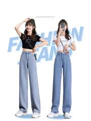 High Waist Jeans Women Summer Straight Leg Tencel Small Wide Leg Pants Ice Silk Women Pants - Fashionner