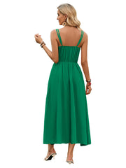 Solid Color Suspender Long Dress Spring And Summer Bow Waist Tie Design Dress Womens Clothing - Fashionner