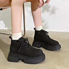 Women's Thick-soled Lace-up Retro Matte Ankle Trendy Cool British Fan Boots - Fashionner
