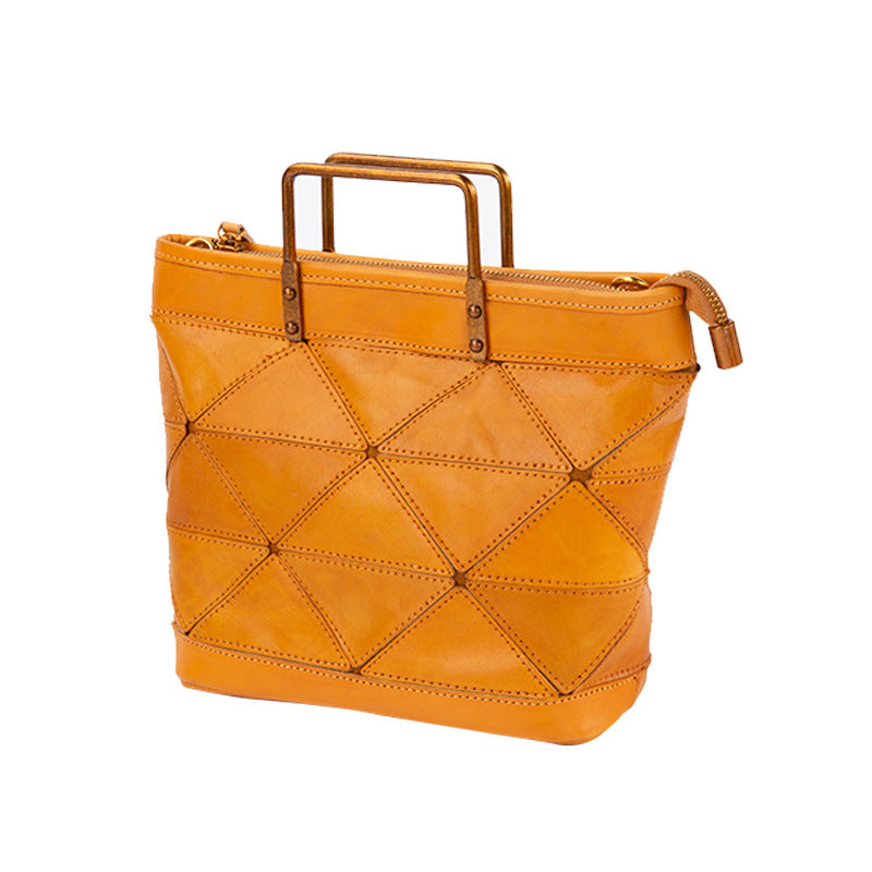 All-match Geometric Stitched Cowhide Women's Bag Work Commute Literary Handbag - Fashionner
