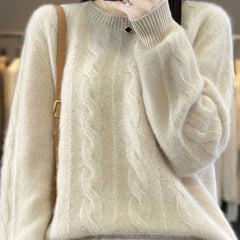 Women's Cable-knit Sweater Knitwear Top Pullover Solid Color Bottoming Shirt - Fashionner