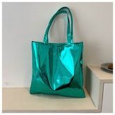 Simple Portable Large Capacity Texture Shiny Shoulder Bag Personality Soft Pu Paint Commuter Tote - Fashionner