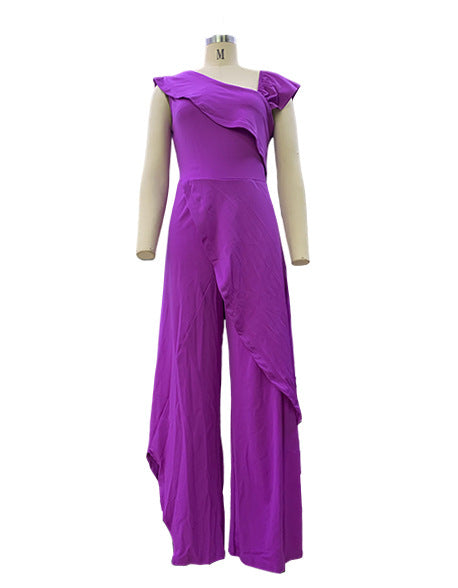 Fashion Simple Temperament Diagonal Collar Jumpsuit - Fashionner