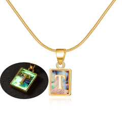 26 Letter Square Necklace Colorful Shell Luminous Pendant Chain Necklace For Women Temperament Ladies Jewelry - Fashionner