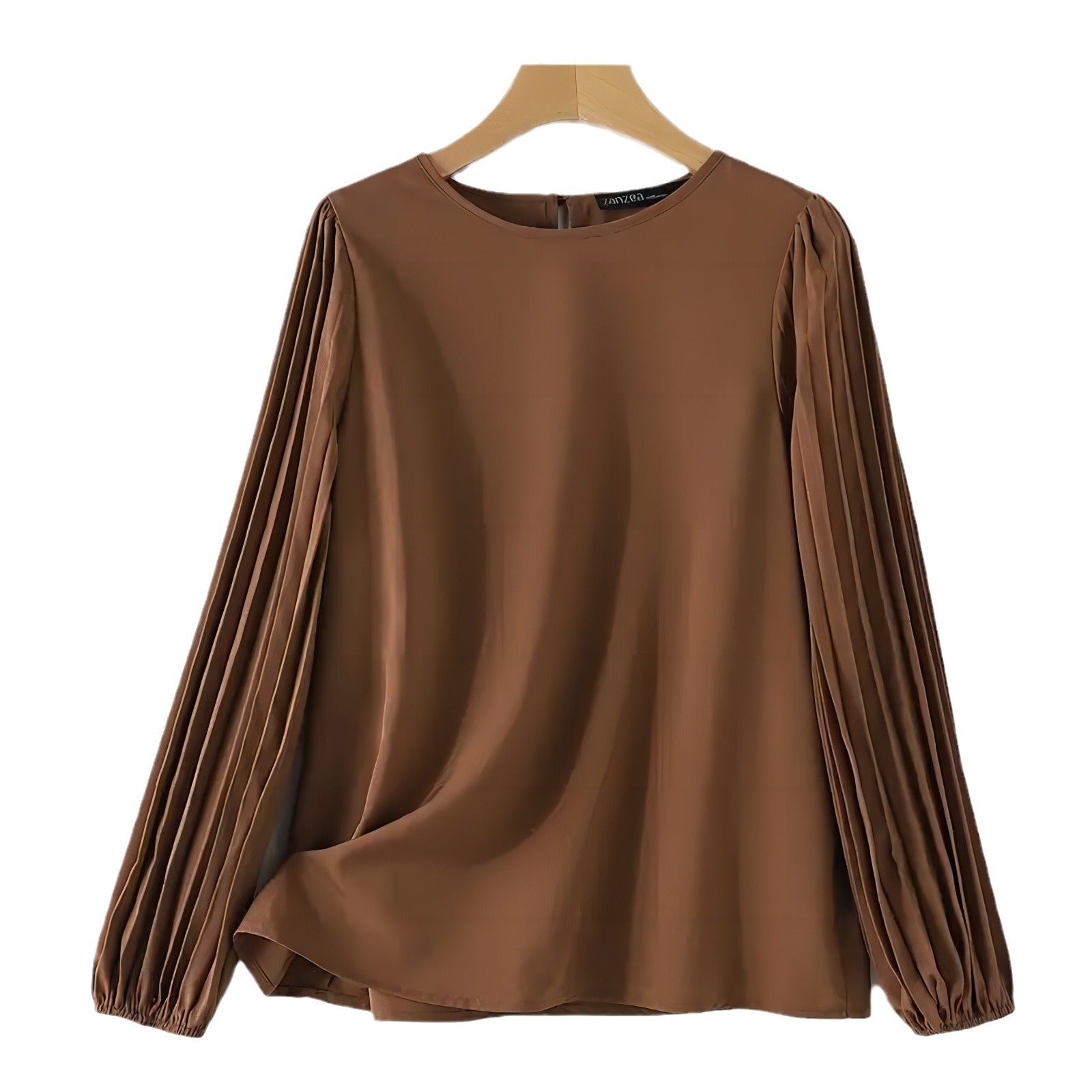 Women's Long-sleeved Shirt Round Neck Retro Solid Color - Fashionner