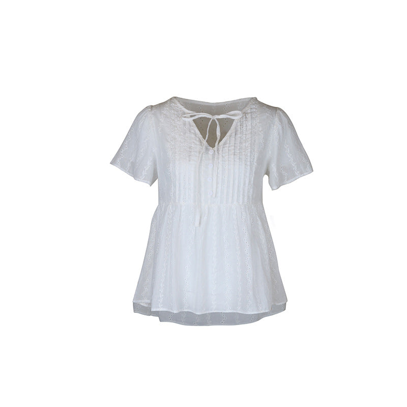 Summer New Women's V-neck Stitching Shirt - Fashionner