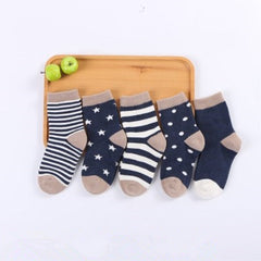 5 Pairs Children's Cotton Mid-calf Length Socks - Fashionner