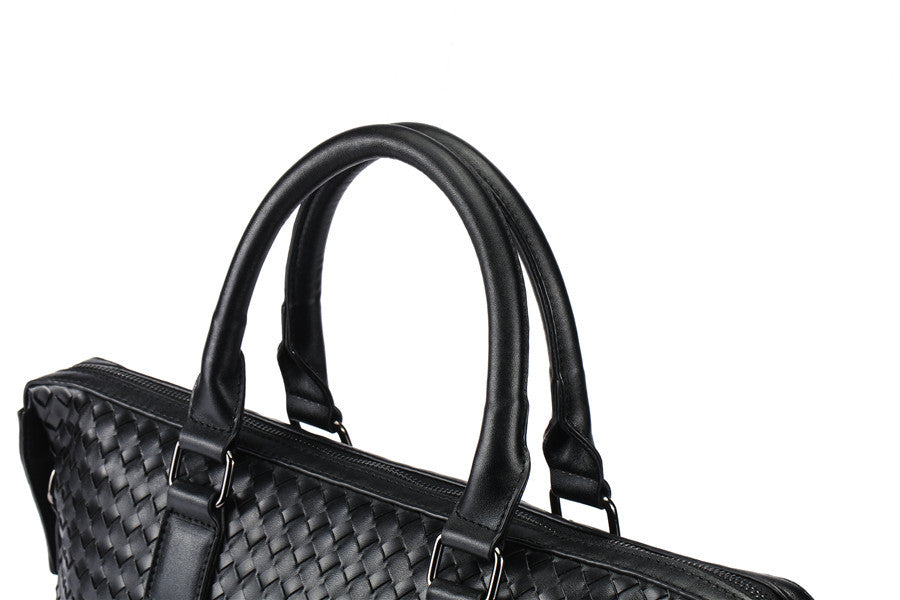 Men's Bag Leather Large Briefcase Hand Woven Luxury Handbags Business Tote Bags For Men High Quality Laptop Handbags - Fashionner
