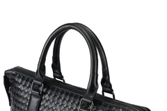 Men's Bag Leather Large Briefcase Hand Woven Luxury Handbags Business Tote Bags For Men High Quality Laptop Handbags - Fashionner