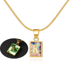 26 Letter Square Necklace Colorful Shell Luminous Pendant Chain Necklace For Women Temperament Ladies Jewelry - Fashionner