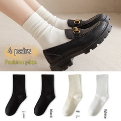 White Women's Mid-tube Socks Solid Color - Fashionner
