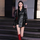 Black PU Leather Suit Jacket For Women - Fashionner