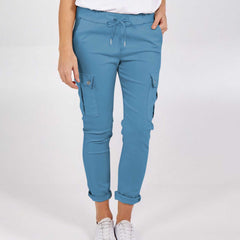 Casual Cargo Pants With Pockets Solid Color Drawstring Waist Pencil Trousers For Women - Fashionner
