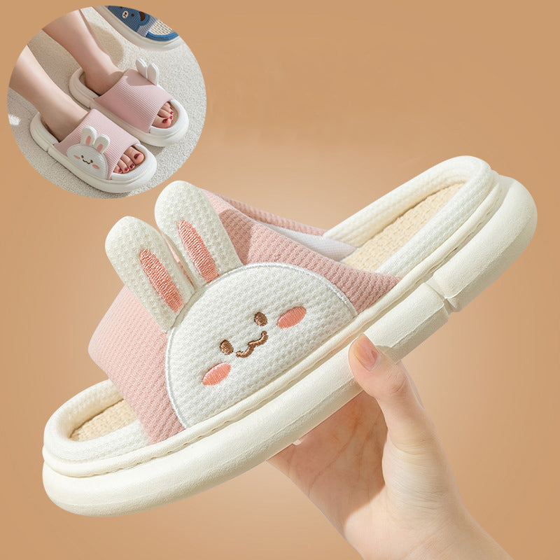 Cute Rabbit Slippers Linen House Shoes For Women - Fashionner