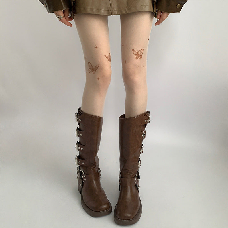 Lolita Tattoo Y2g Tattoo Print Butterfly Stockings - Fashionner