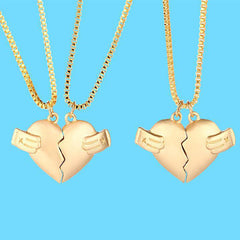 Creative Magnet Love Necklace 2pcs Heart-broken Shape Necklace Men And Women Personalized Jewelry For Valentine's Day - Fashionner