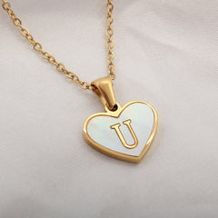 26 Letter Heart-shaped Necklace White Shell Love Clavicle Chain Fashion Personalized Necklace For Women Jewelry Valentine's Day - Fashionner