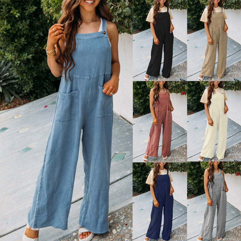 Fashion Square Neck Jumpsuit With Pockets Spring Summer Casual Solid Color Loose Overalls Womens Clothing - Fashionner