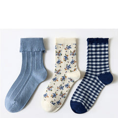 Three Pairs Of Women's Cartoon Food Printed Cotton Socks - Fashionner