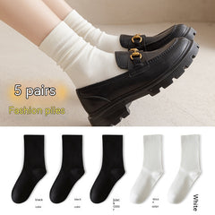 White Women's Mid-tube Socks Solid Color - Fashionner