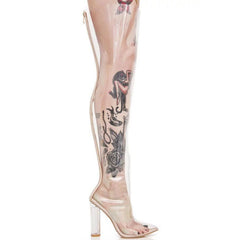 Crystal Thick Heel Mid-calf Personalized Women's Boots - Fashionner