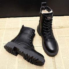 Winter All-matching Flat Bottom Thickened Booties Cotton-padded Shoes With Velvet - Fashionner