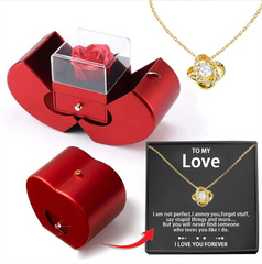 Fashion Jewelry Box Red Apple Christmas Gift Necklace Eternal Rose For Girl Mother's Day Valentine's Day Gifts With Artificial Flower Rose Flower Jewelry Box - Fashionner