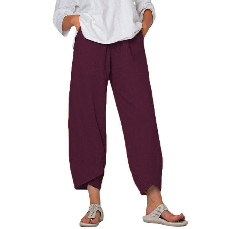Cotton And Linen Wide Leg Pants Solid Color High Waist Loose Casual Trousers For Women - Fashionner