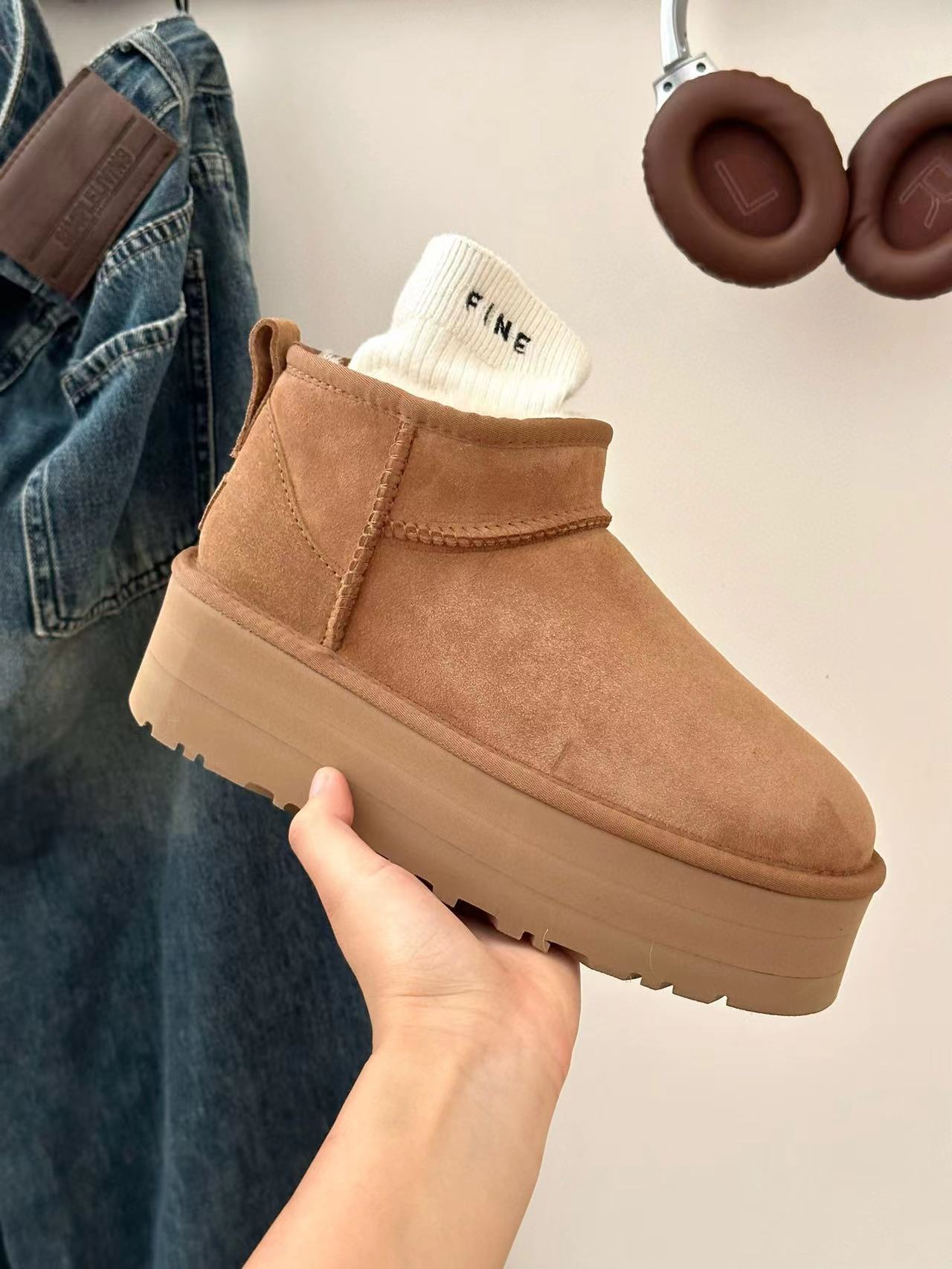 Sheepskin Fur Integrated Platform Snow Boots - Fashionner