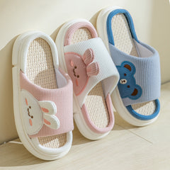 Cute Rabbit Slippers Linen House Shoes For Women - Fashionner