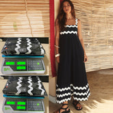 Flowers Print Wavy Pattern Suspender Long Dress For Women Fashion A-Line Beach Dresses Womens Clothing - Fashionner