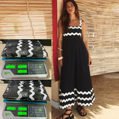 Flowers Print Wavy Pattern Suspender Long Dress For Women Fashion A-Line Beach Dresses Womens Clothing - Fashionner