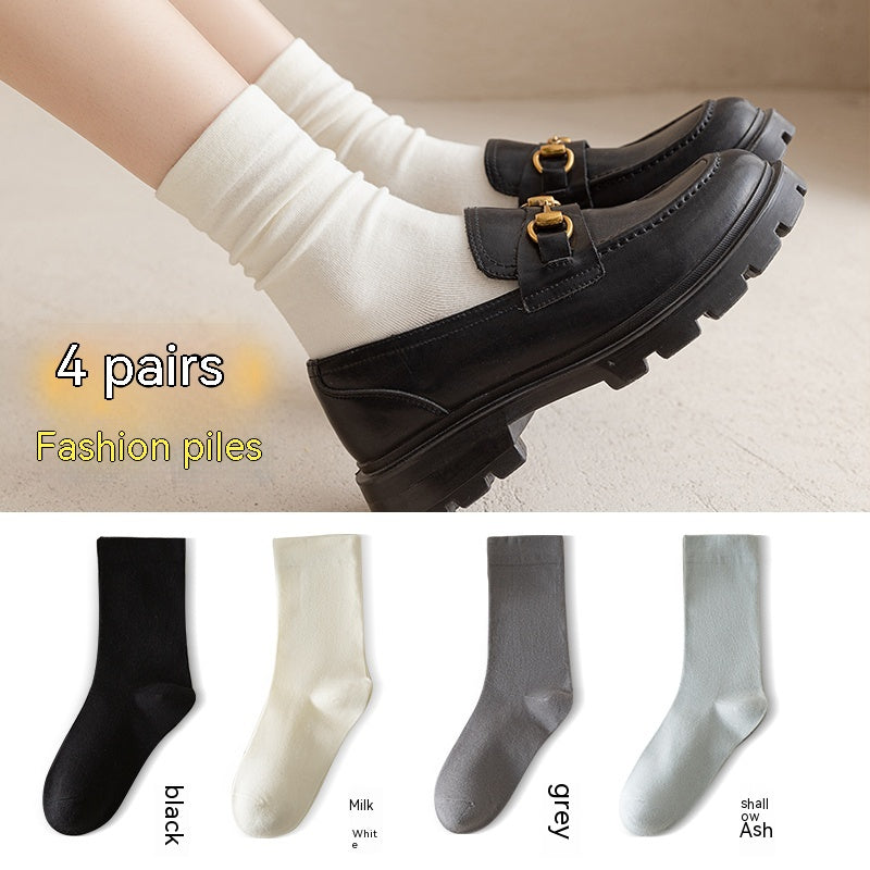 White Women's Mid-tube Socks Solid Color - Fashionner