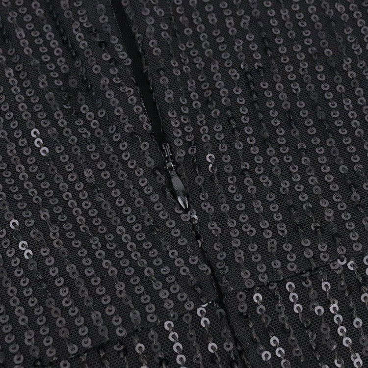 Lantern Sleeves Stretch Sequin Party Mid-length Dresses For Women - Fashionner