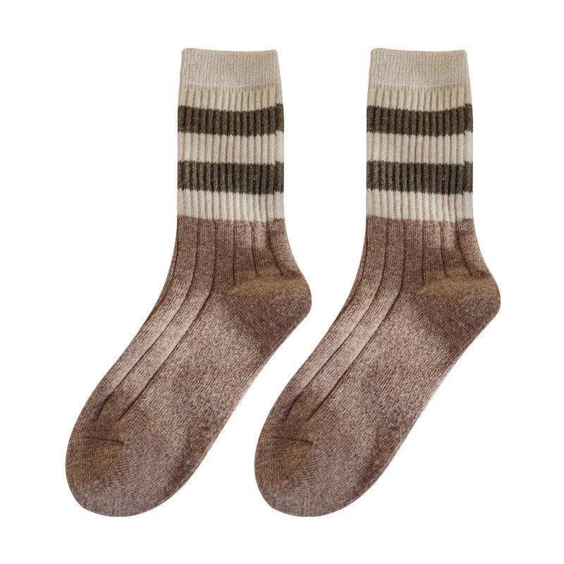 Striped All-matching Thick Warm Middle-long Stockings - Fashionner