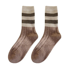 Striped All-matching Thick Warm Middle-long Stockings - Fashionner