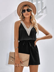 Casual Jumpsuit Lace V-neck Sleeveless Tops Tie-up Shorts Summer Beach Clothes - Fashionner