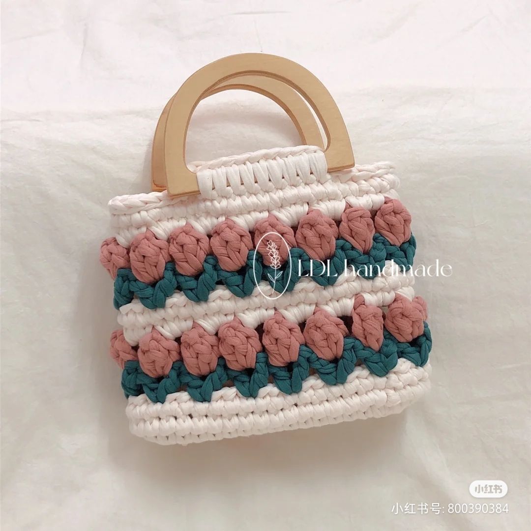 Cloth Line Crochet Knitting Tulips Handbags - Fashionner