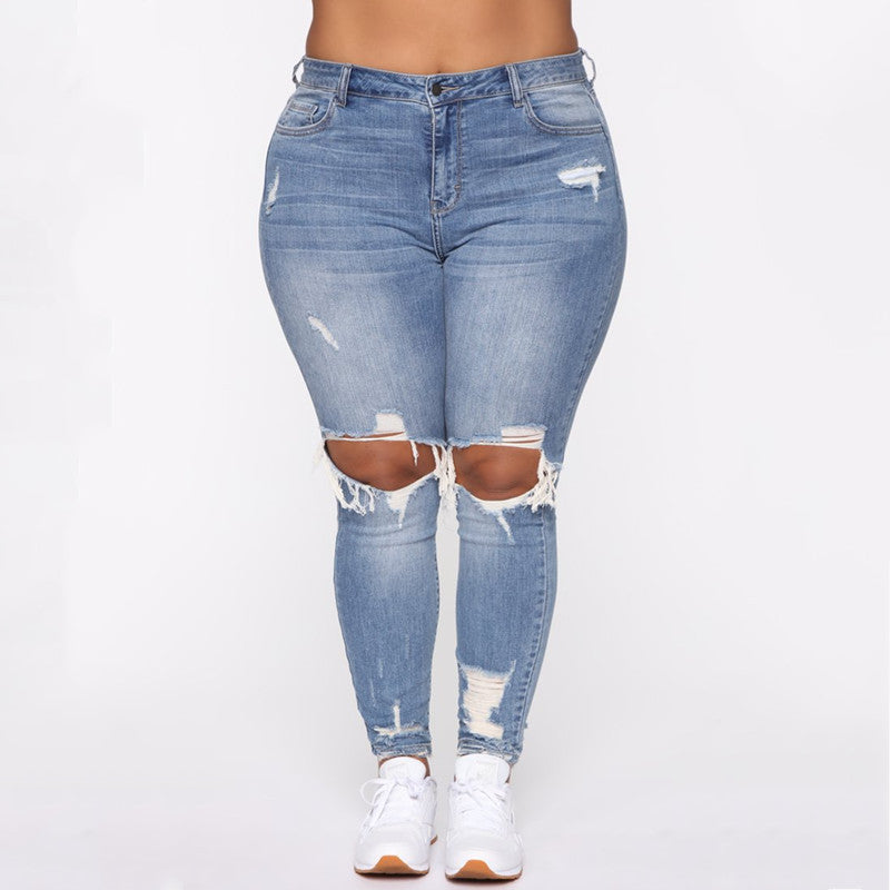 Women Clothes Ripped Plus Size Ladies Denim Pants Jeans - Fashionner